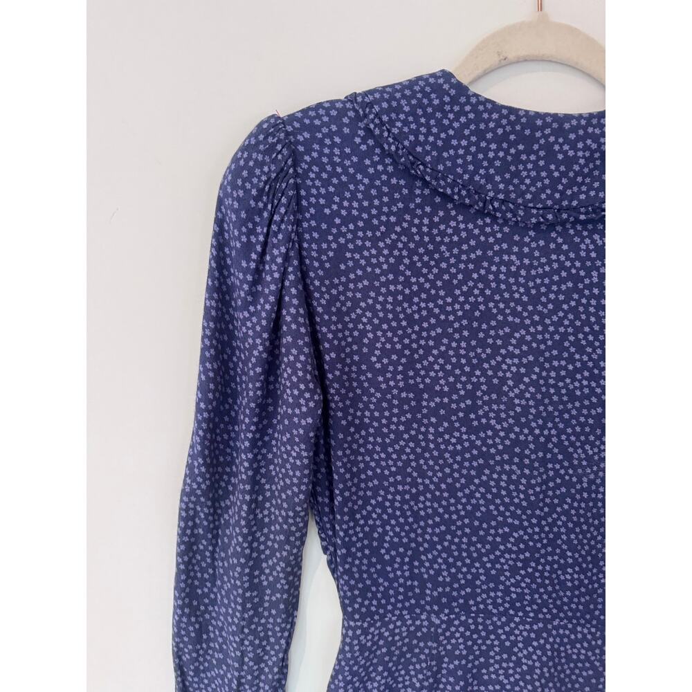 Reformation Martha Mini Dress Blue Hyacinth Ditsy Floral Long Sleeve V-Neck 2 - Picture 9 of 12